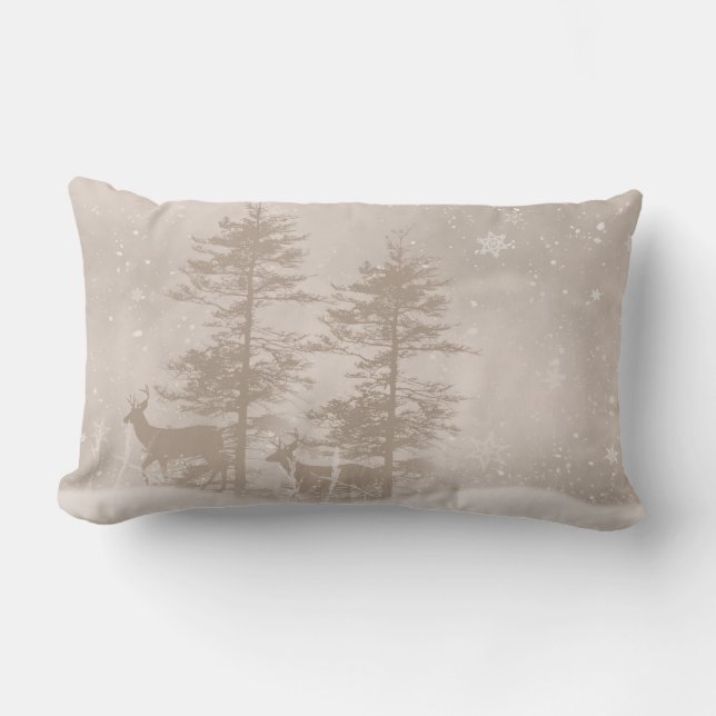 Stylish Throw Pillow With Winter Deer Scenery (Front)