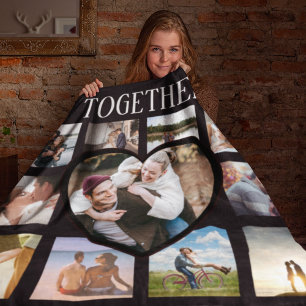 Stylish Together Forever Heart Photo Collage Fleece Blanket