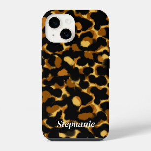 Stylish Tortoiseshell Pattern Custom Name iPhone 14 Case