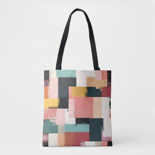 Stylish Tote Bag with Colourful Geometric Pattern (Front)