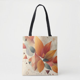 Stylish Tote with Leaf & Geometric Pattern