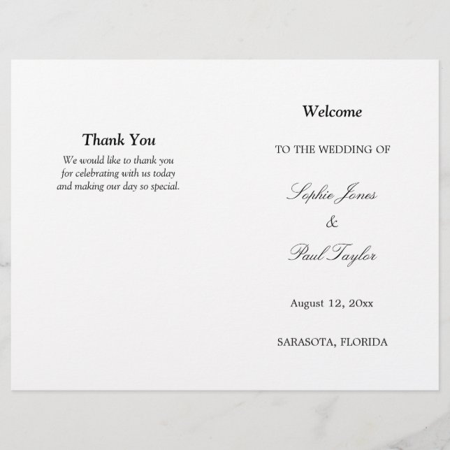 Stylish Traditional Bi-Fold Wedding Program (Front)