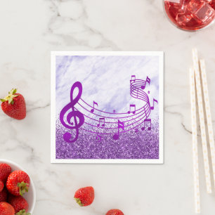 Stylish Treble Clef Musical Note Purple Glitter  Napkin