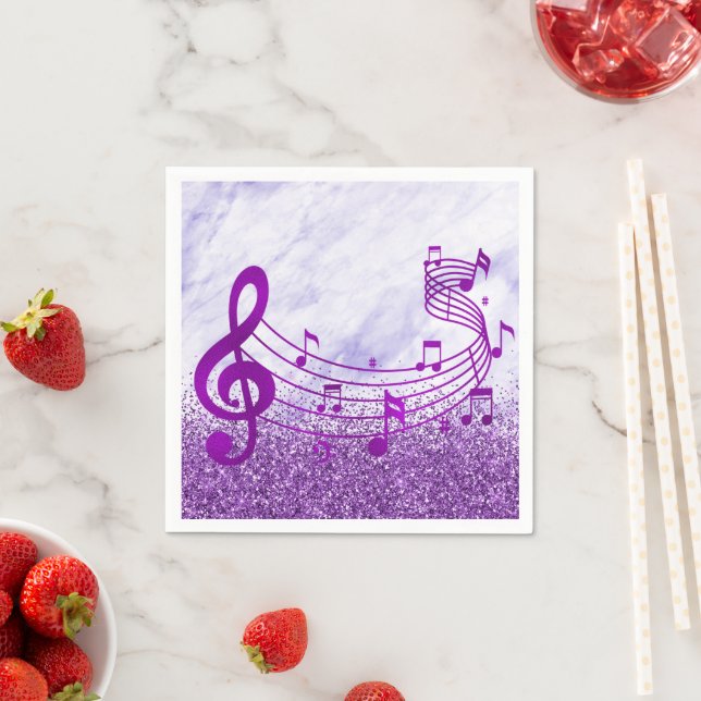 Stylish Treble Clef Musical Note Purple Glitter  Napkin (Insitu)