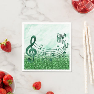 Stylish Treble Clef Musical Notes Green Glitter Napkin