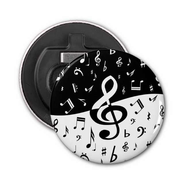 Stylish Treble Clef Wave Black and White Bottle Opener (Front)