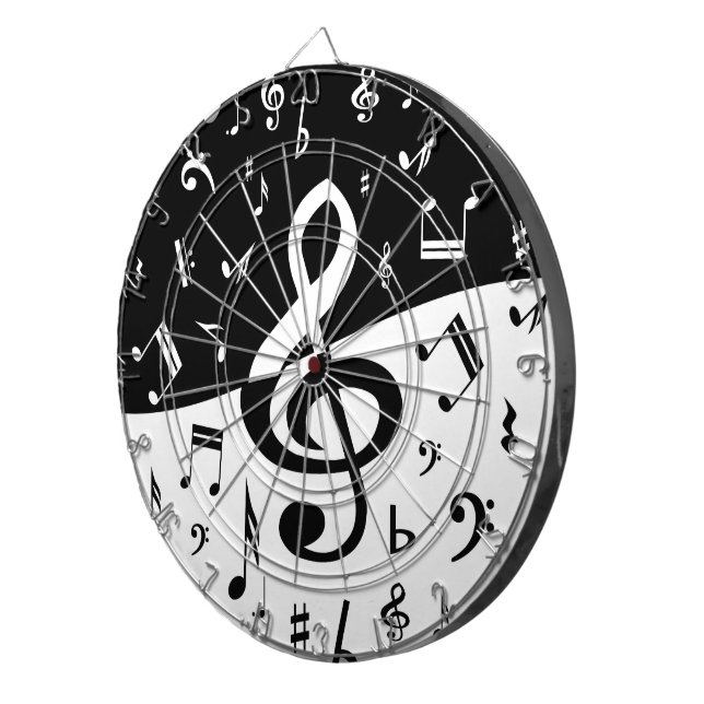Stylish Treble Clef Wave Black and White Dartboard (Front Right)
