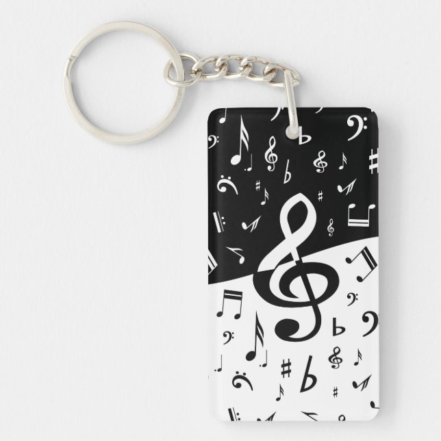 Stylish Treble Clef Wave Black and White Key Ring (Front)