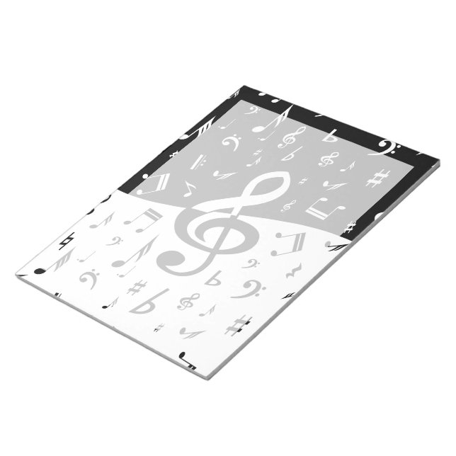 Stylish Treble Clef Wave Black and White Notepad (Angled)
