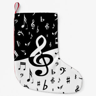 Stylish Treble Clef Wave Black and White Small Christmas Stocking
