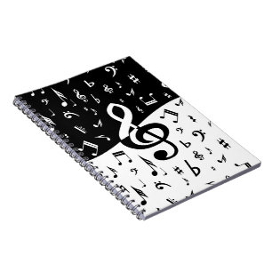 Stylish Treble Clef Wave Black and White Spiral Notebook