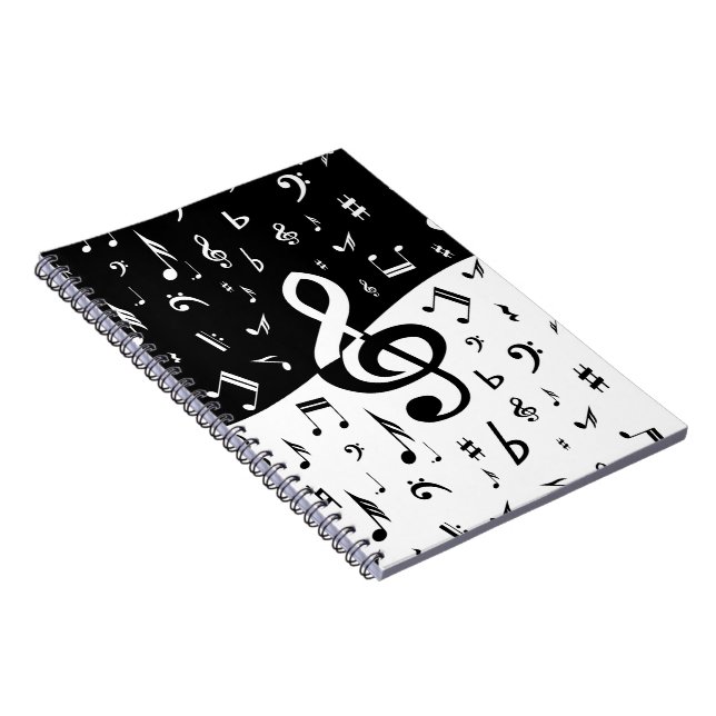 Stylish Treble Clef Wave Black and White Spiral Notebook (Right Side)