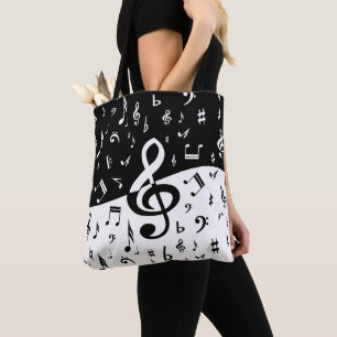 Stylish Treble Clef Wave Black and White Tote Bag