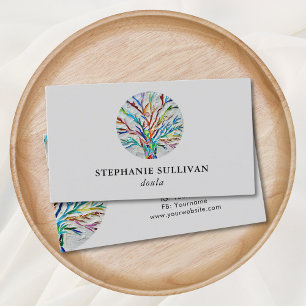 Stylish Tree of Life Doula Grey  Business Card