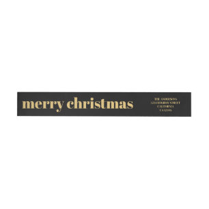 Stylish Trendy Black & Gold Merry Christmas Wrap Around Label