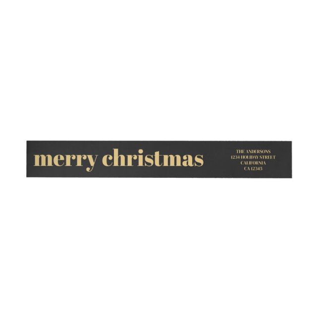 Stylish Trendy Black & Gold Merry Christmas Wrap Around Label (Individual)