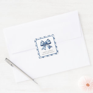 Stylish Trendy Blue Floral Bow  Square Sticker