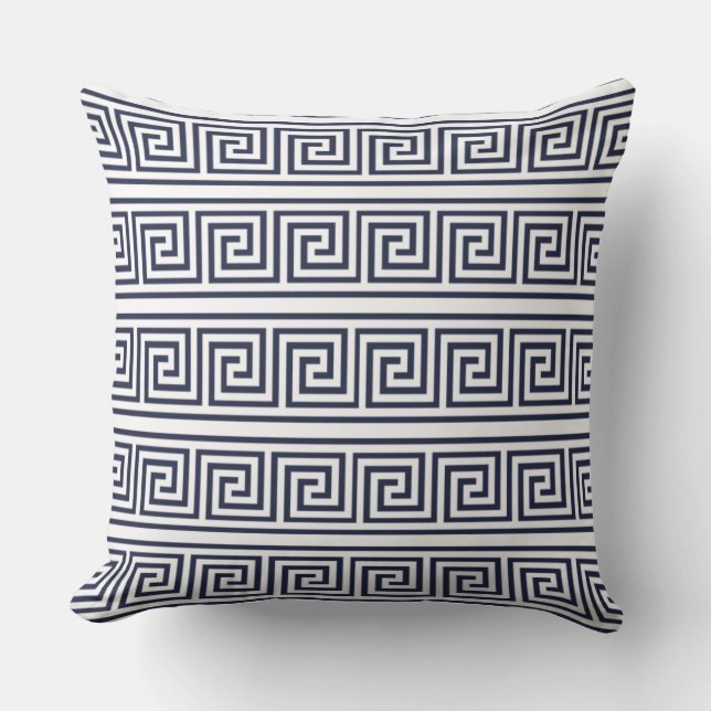 Stylish Trendy Blue Greek key Pattern Cushion (Front)