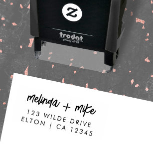 Stylish Trendy Couple   Script Wedding Address Self-inking Stamp