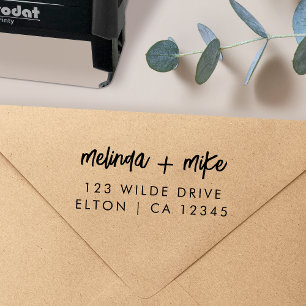 Stylish Trendy Couple   Script Wedding Address Self-inking Stamp