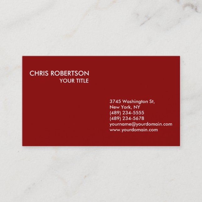 Stylish Trendy Dark Red Background Business Card (Front)