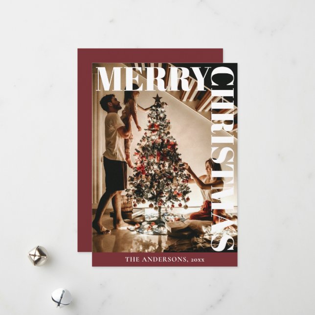 Stylish Trendy Family Photo | Red Holiday Card (Front/Back In Situ)