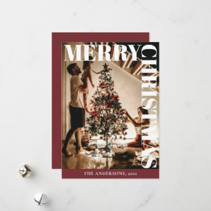 Stylish Trendy Family Photo   Red Holiday Card