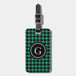 Stylish trendy green houndstooth with monogram luggage tag