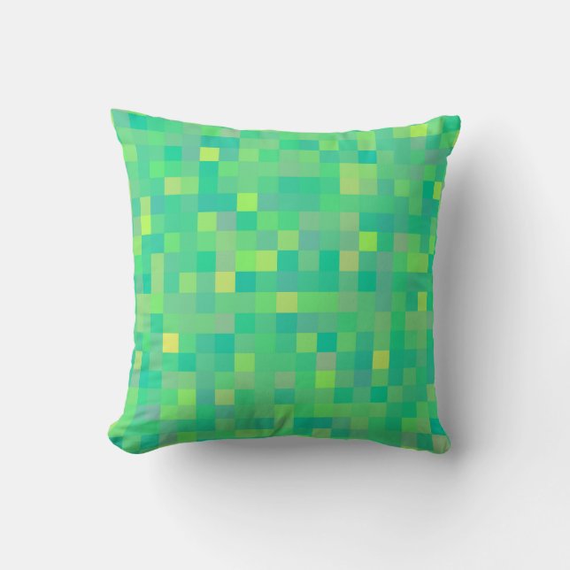 Stylish Trendy Green Multicolor Pixel Pattern Cushion (Front)