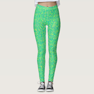 Stylish Trendy Green/Yellow Pixel Mosaic Pattern Leggings