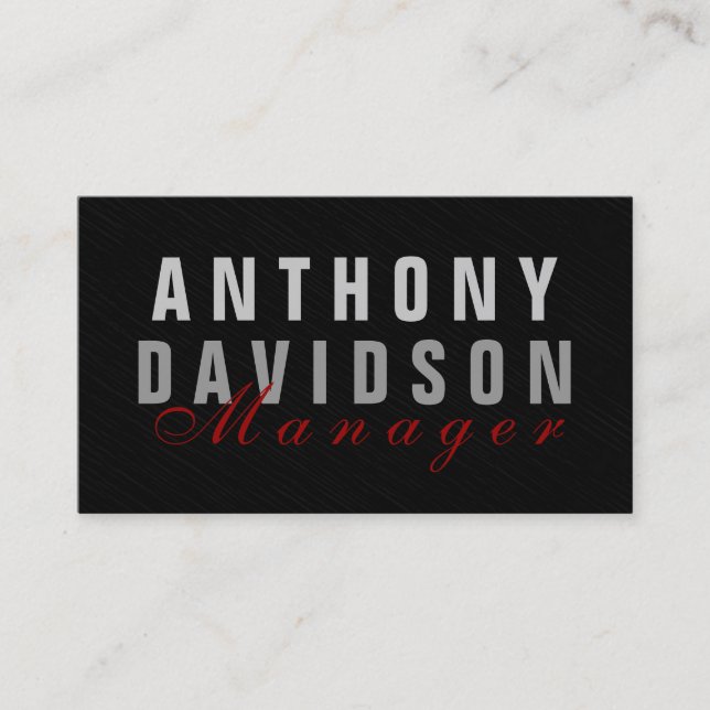 Stylish Trendy Grey Red Manager Business Card (Front)