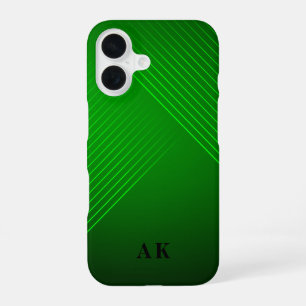 Stylish & Trendy Modern Green Monogram Initial iPhone 16 Case