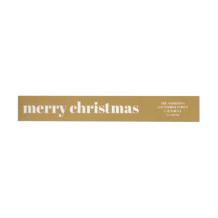 Stylish Trendy Mustard Gold Merry Christmas Wrap Around Label