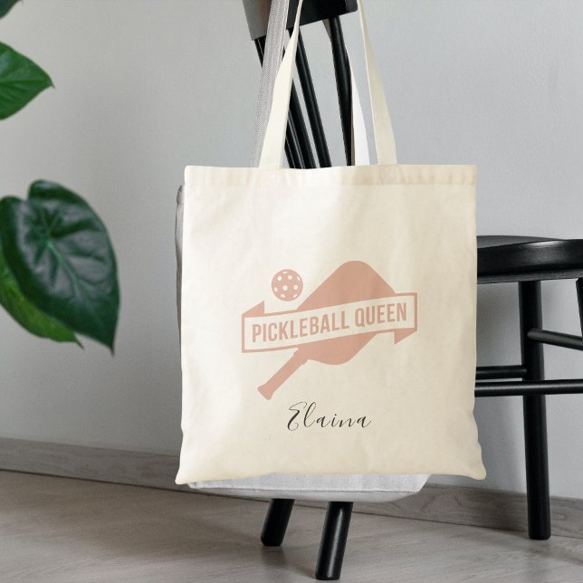 Stylish Trendy Pastel Blush Pink Pickleball Name Tote Bag (Creator Uploaded)