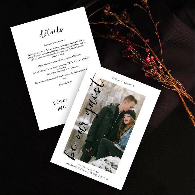 Stylish Trendy Photo Be Our Guest QR Wedding Save The Date (Stylish Trendy Photo Be Our Guest Minimalist QR Wedding Save the Date with Envelope.)