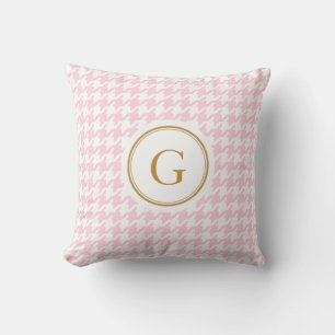 Stylish trendy pink houndstooth with monogram cushion
