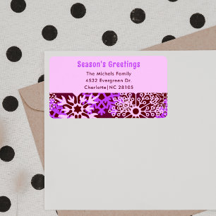 Stylish Trendy Purple Snowflake Return Address  Label