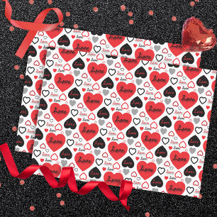 Stylish Trendy Red And Black Love Hearts Pattern Tissue Paper