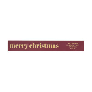 Stylish Trendy Red & Gold Merry Christmas Wrap Wrap Around Label