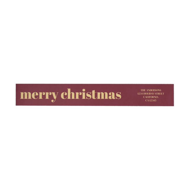 Stylish Trendy Red & Gold Merry Christmas Wrap Wrap Around Label (Individual)