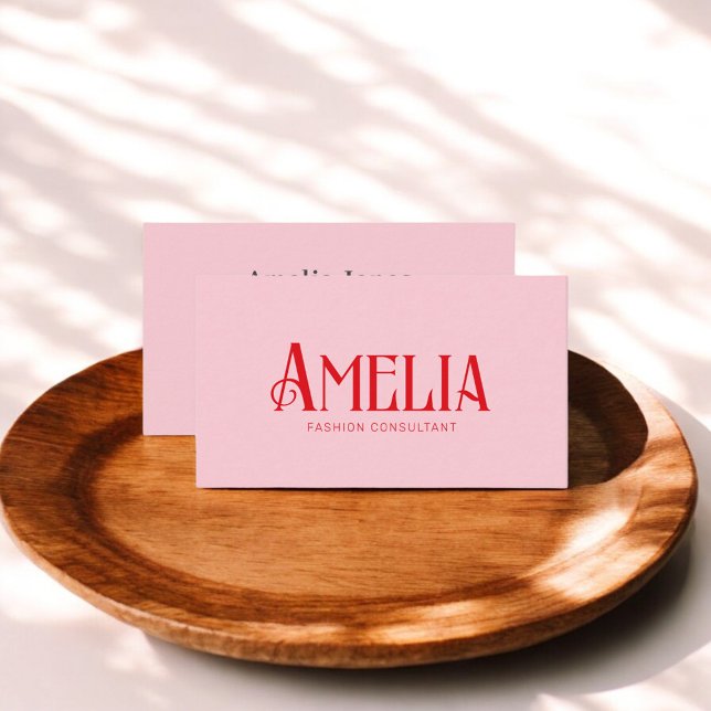 Stylish Trendy Retro Minimal Pink Red Business Card (Creator Uploaded)