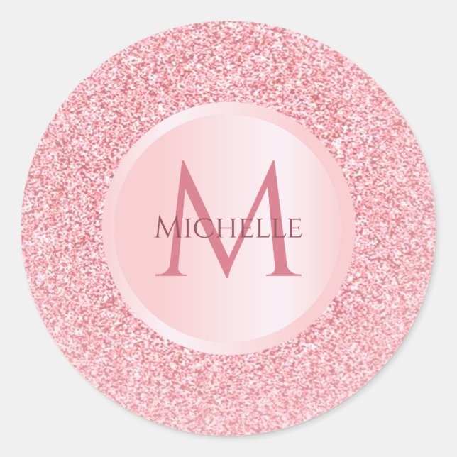 Stylish Trendy Rose Gold Glitter Template Girly Classic Round Sticker (Front)