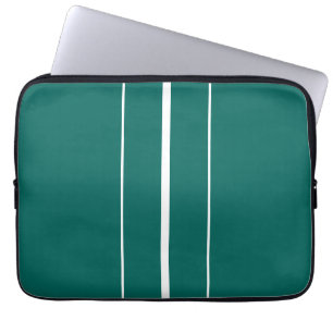 Stylish Trendy Teal White Vertical Racing Stripes Laptop Sleeve