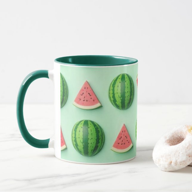 Stylish Trendy Watercolor Watermelon  Mug (With Donut)