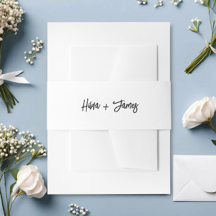Stylish Trendy White & Black Wedding Invitation Belly Band