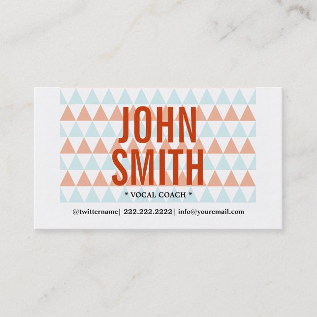 Stylish Triangle Pattern Vocal Coach Business Card (Front)