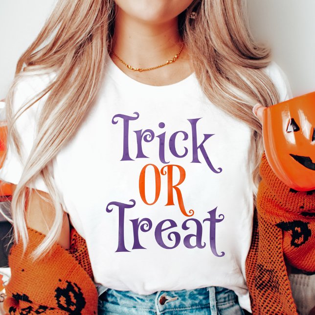 Stylish Trick or Treat Purple and Orange Halloween T-Shirt (Stylish Trick or Treat Purple and Orange Halloween T-Shirt)