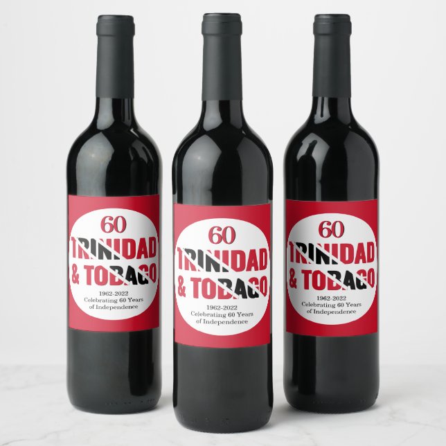 Stylish TRINIDAD 60th Anniversary Independence Wine Label (Bottles)