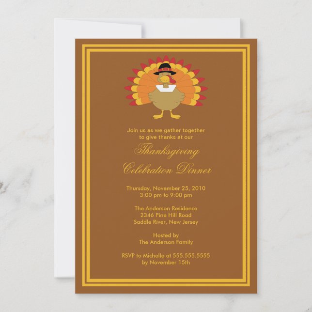 Stylish Turkey Thanksgiving Invitations (Front)