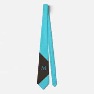 Stylish Turquoise and Brown Monogram Neck Tie